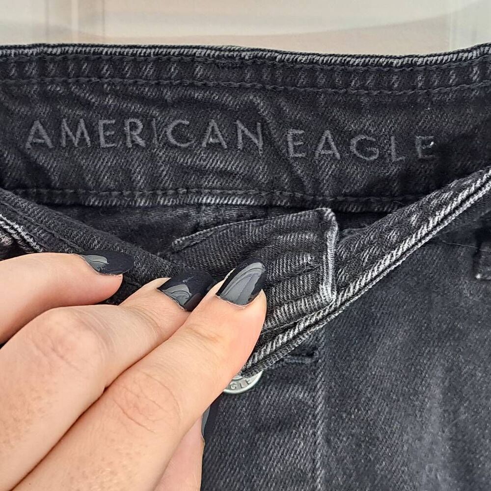 American Eagle Women's Hi Rise A Line Skirt Black Denim Button Fly size 8 - Picture 4 of 6